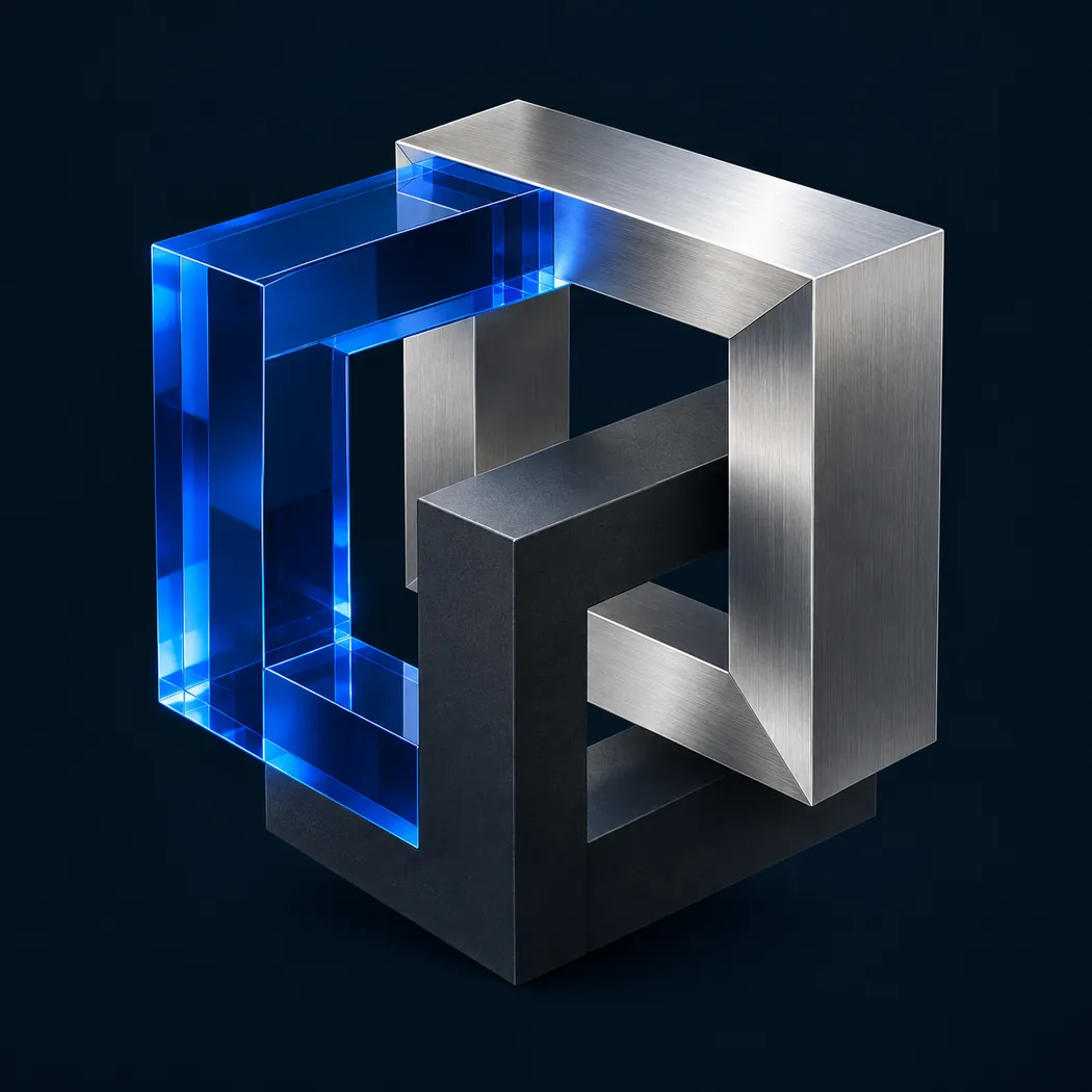 Three architectural elements forming a connected digital structure